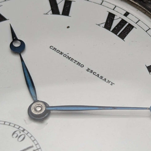 Circa 1920 Antique Swiss Escasany pocket watch Niero decoration silver side thin case Good working condition