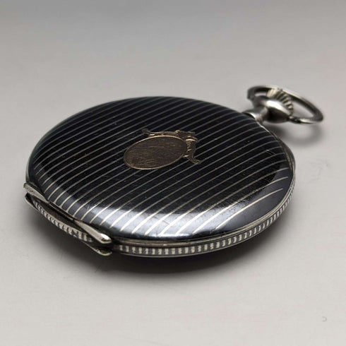 Circa 1920 Antique Swiss Escasany pocket watch Niero decoration silver side thin case Good working condition