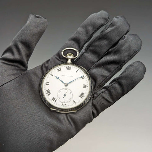 Circa 1920 Antique Swiss Escasany pocket watch Niero decoration silver side thin case Good working condition