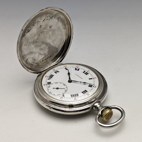 1922年頃 アンティーク ロンジン 懐中時計 銀側ハンターケース 動作良好