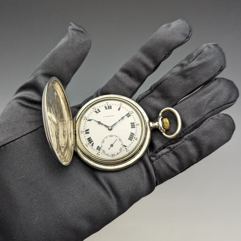 1922年頃 アンティーク ロンジン 懐中時計 銀側ハンターケース 動作良好