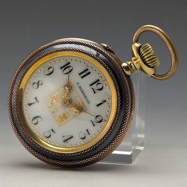 約 1900 年古董 Paul Hemmeler 懷錶 鍍金 & 青銅色錶殼 水晶背面 狀況良好