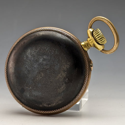 1900年頃 アンティーク Paul Hemmeler 懐中時計 金張り&ガンメタルケース クリスタルバック 動作良好