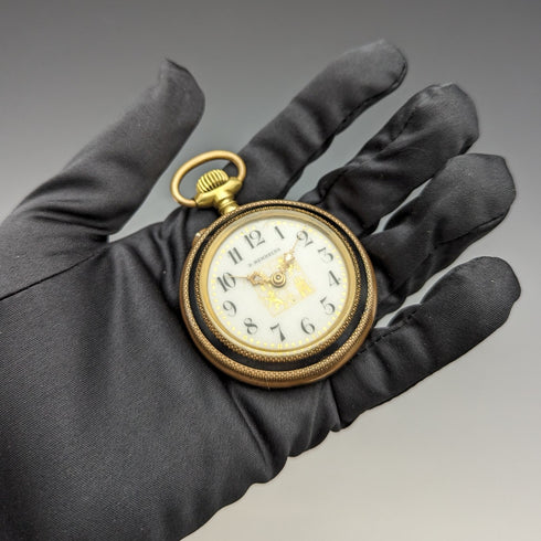 1900年頃 アンティーク Paul Hemmeler 懐中時計 金張り&ガンメタルケース クリスタルバック 動作良好