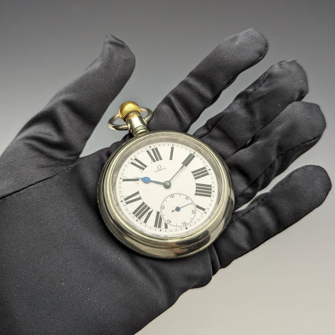 約 1915 年古董歐米茄懷錶大號 58 毫米鐵路鐘狀況良好