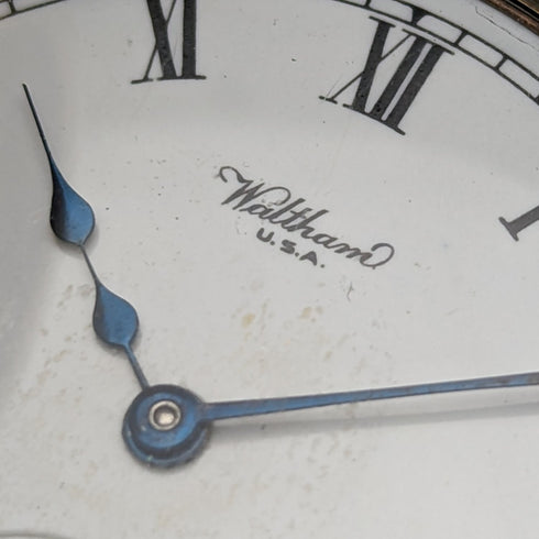 Circa 1915 American antique Waltham pocket watch Dennison case gold-plated half hunter refurbished