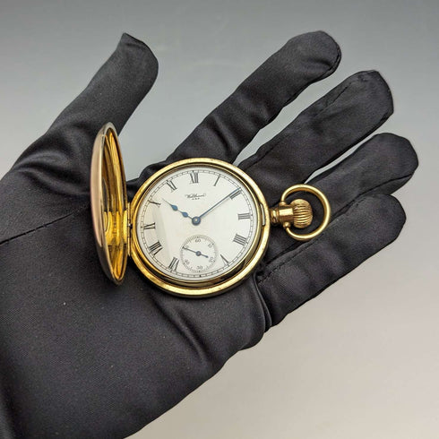 約 1915 年美國古董 Waltham 懷錶 Dennison 錶殼鍍金半獵人翻新