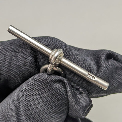 1929年 英国ヴィンテージ 純銀製アルバートチェーン 48g ムーンストーンフォブ