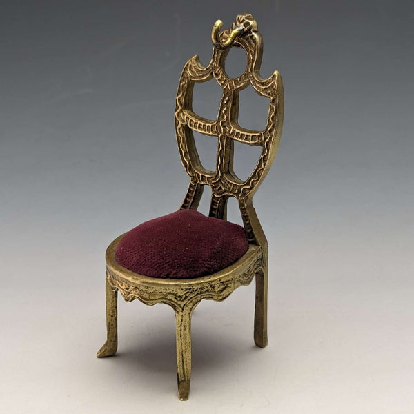 1920's Brass Chair Pocket Watch Holder Dark Red Seat