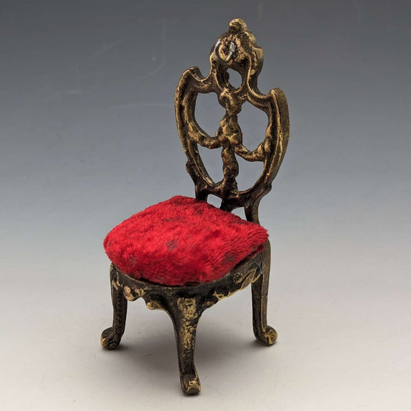 1920's Brass Chair Pocket Watch Holder Bright Red Seat