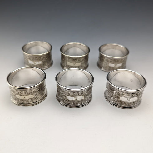 19世紀末頃 英国アンティーク シルバープレート製 ナプキンリング 6個セット ケース入り