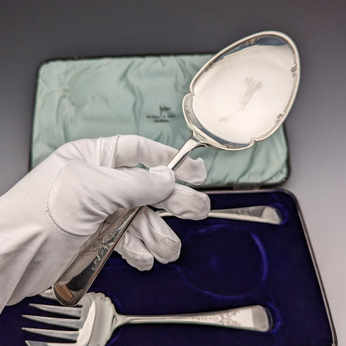 1930年頃 英国ヴィンテージ シルバープレート製 サービングカトラリートリオ Walker&Hall