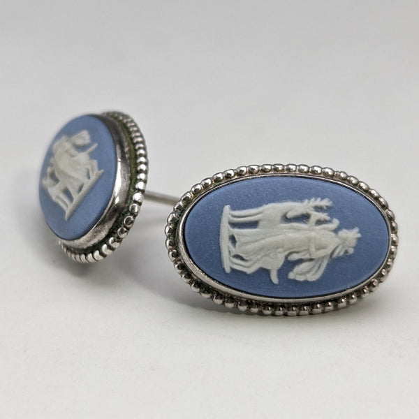 British Vintage Wedgwood Silver & Jasperware Earrings