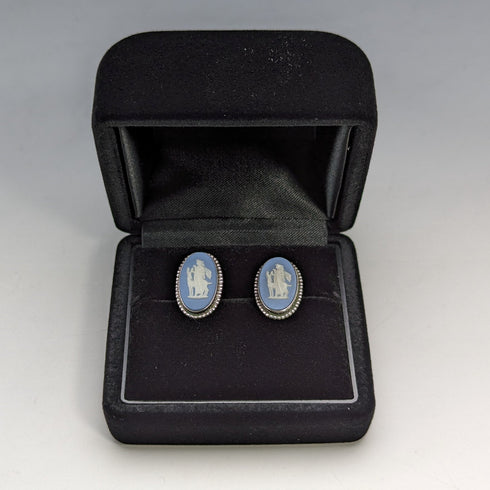 British Vintage Wedgwood Silver & Jasperware Earrings