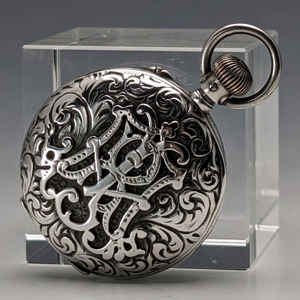 1900年頃 アンティーク スイス製 小型懐中時計 彫刻銀側ケース 動作良好