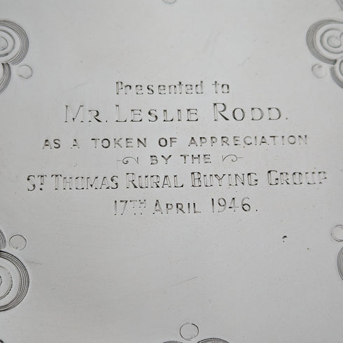 1903 British Antique Sterling Silver Salva Tray Diameter 32cm 824g GOLDSMITHS & SILVERSMITHS