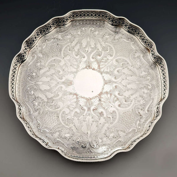 British Vintage Silver Plated Gallery Tray with Legs 25cm Diameter Walker&Hall