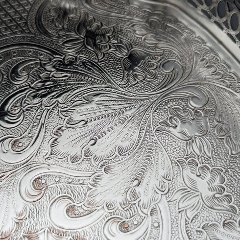 英國復古鍍銀圖庫托盤帶腿直徑 25 公分 Walker&Hall