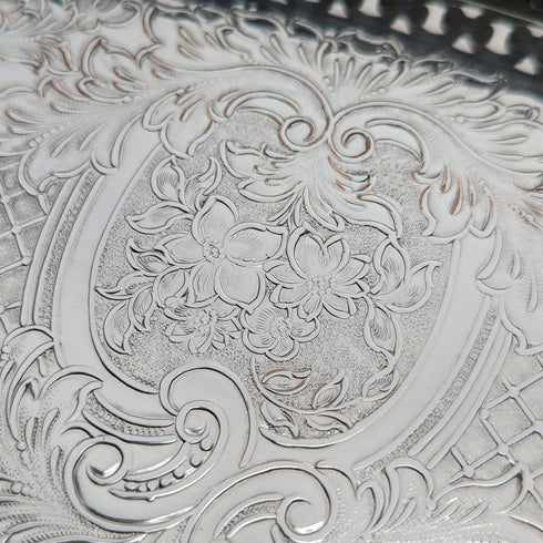 英國復古鍍銀橢圓形畫廊托盤 Baker Ellis