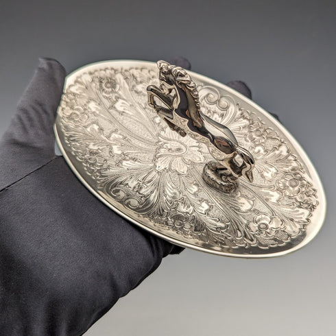 英國復古鍍銀馬裝飾橢圓形盤 Seba