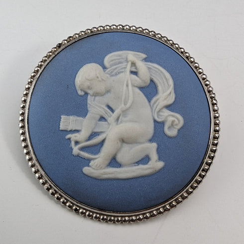 英国ヴィンテージ ウェッジウッド 純銀&ジャスパーウェア 丸型ブローチ