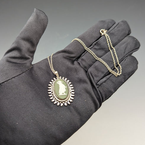 1978年 英国ヴィンテージ ウェッジウッド 純銀&グリーンジャスパー ペンダント ネックレス