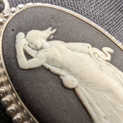 British Vintage Wedgwood Sterling Silver & Black Jasper Pendant Necklace