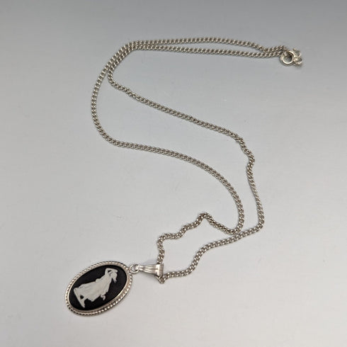 British Vintage Wedgwood Sterling Silver & Black Jasper Pendant Necklace