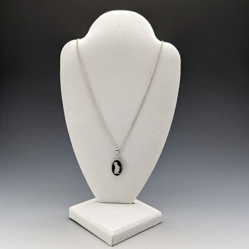 British Vintage Wedgwood Sterling Silver & Black Jasper Pendant Necklace