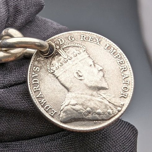 1909年 英国アンティーク 純銀製アルバートチェーン 54g カナダコインフォブ