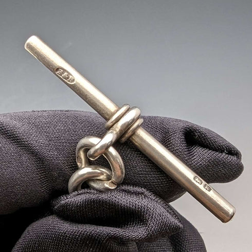 1909年 英国アンティーク 純銀製アルバートチェーン 54g カナダコインフォブ