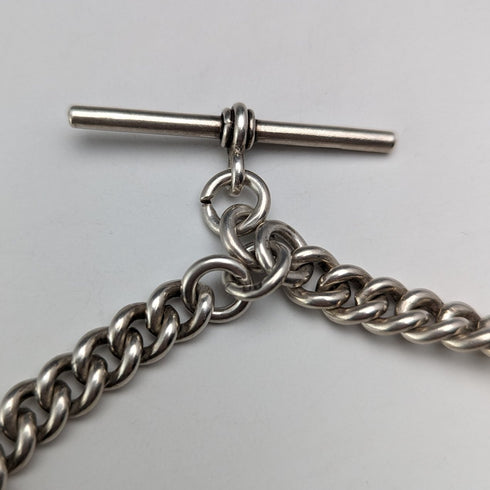 1909年 英国アンティーク 純銀製アルバートチェーン 54g カナダコインフォブ