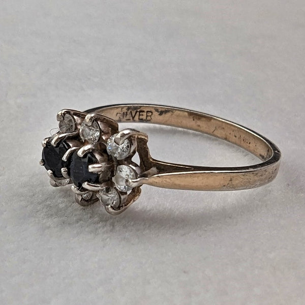 British vintage jewelry black topaz sterling silver gilt ring (size 12)