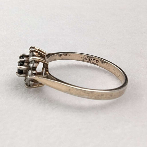British vintage jewelry black topaz sterling silver gilt ring (size 12)