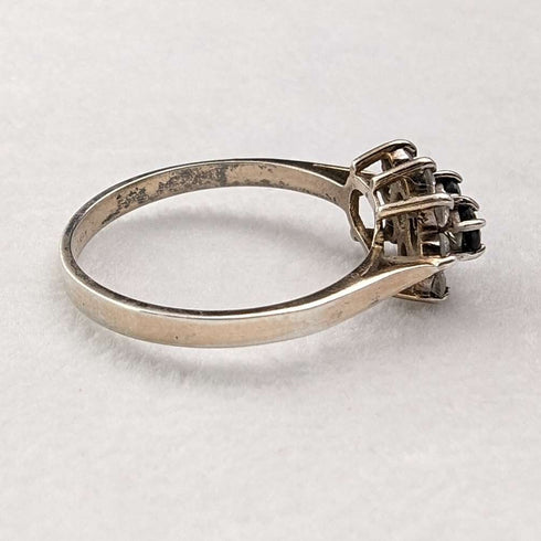 British vintage jewelry black topaz sterling silver gilt ring (size 12)