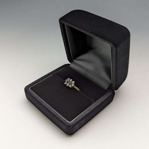 British vintage jewelry black topaz sterling silver gilt ring (size 12)