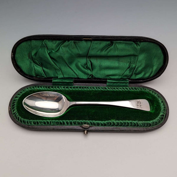 1898 British Antique Sterling Silver Christening Spoon John Round & Son in Case