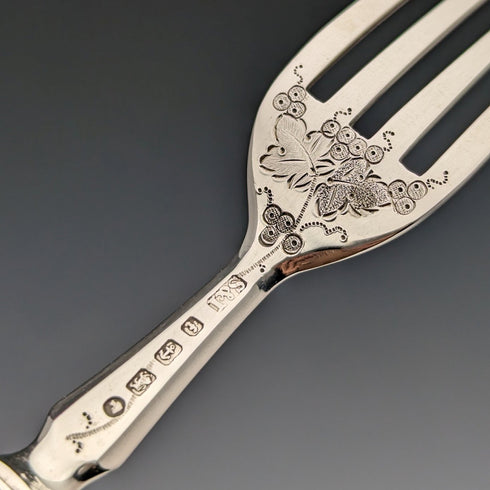 1880年 英国アンティーク 彫刻白蝶貝ハンドル デザートカトラリー3ペアセット Stokes & Ireland