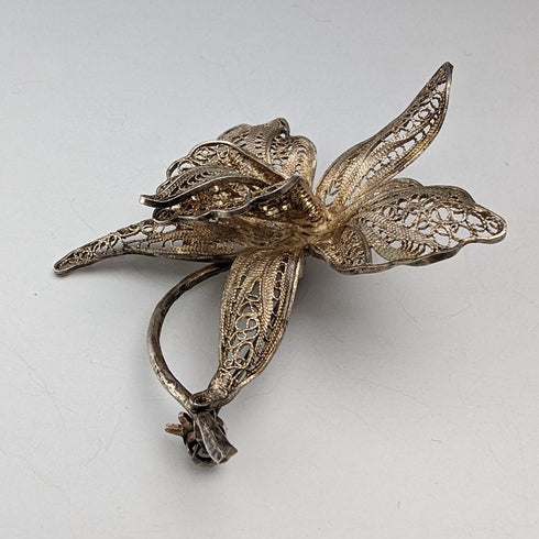 英國復古花絲卡特蘭銀胸針