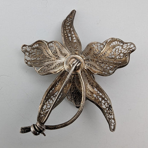 英國復古花絲卡特蘭銀胸針