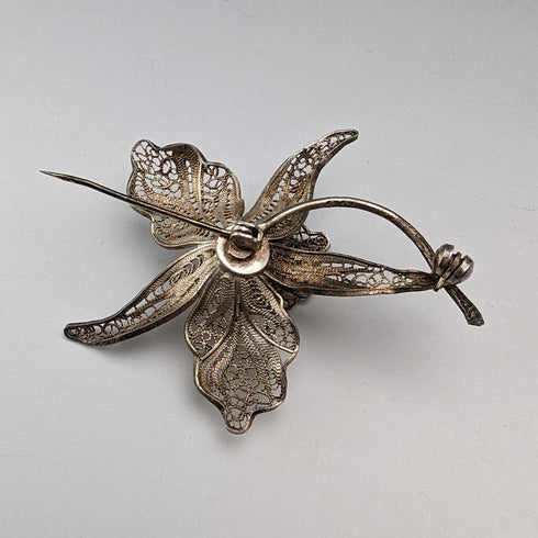 英國復古花絲卡特蘭銀胸針