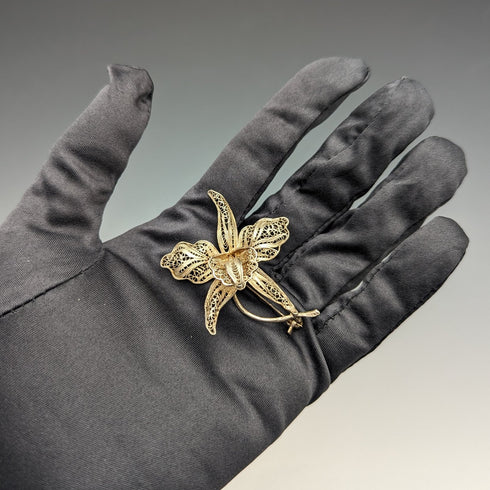 英國復古花絲卡特蘭銀胸針