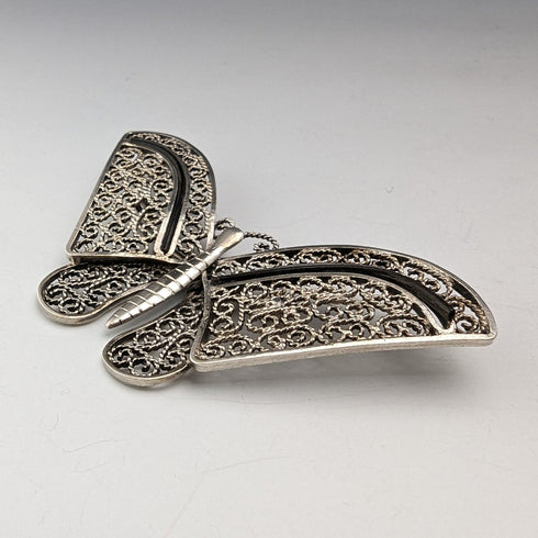 英國復古花絲蝴蝶銀胸針 1