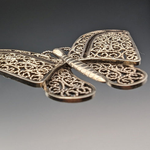 英國復古花絲蝴蝶銀胸針 1