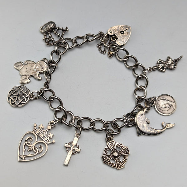 1970s British Vintage Sterling Silver Charm Bracelet 26g