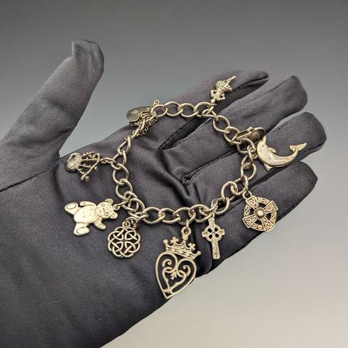 1970年代 英国ヴィンテージ 純銀製 チャームブレスレット 26g