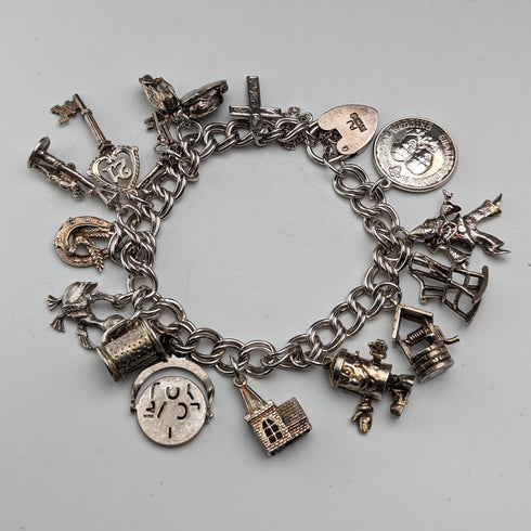 1976 British Vintage Sterling Silver Charm Bracelet 46g