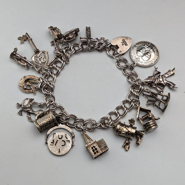 1976 British Vintage Sterling Silver Charm Bracelet 46g