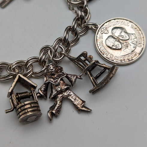 1976 British Vintage Sterling Silver Charm Bracelet 46g