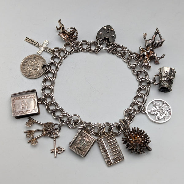 1971 British Vintage Sterling Silver Charm Bracelet 39g